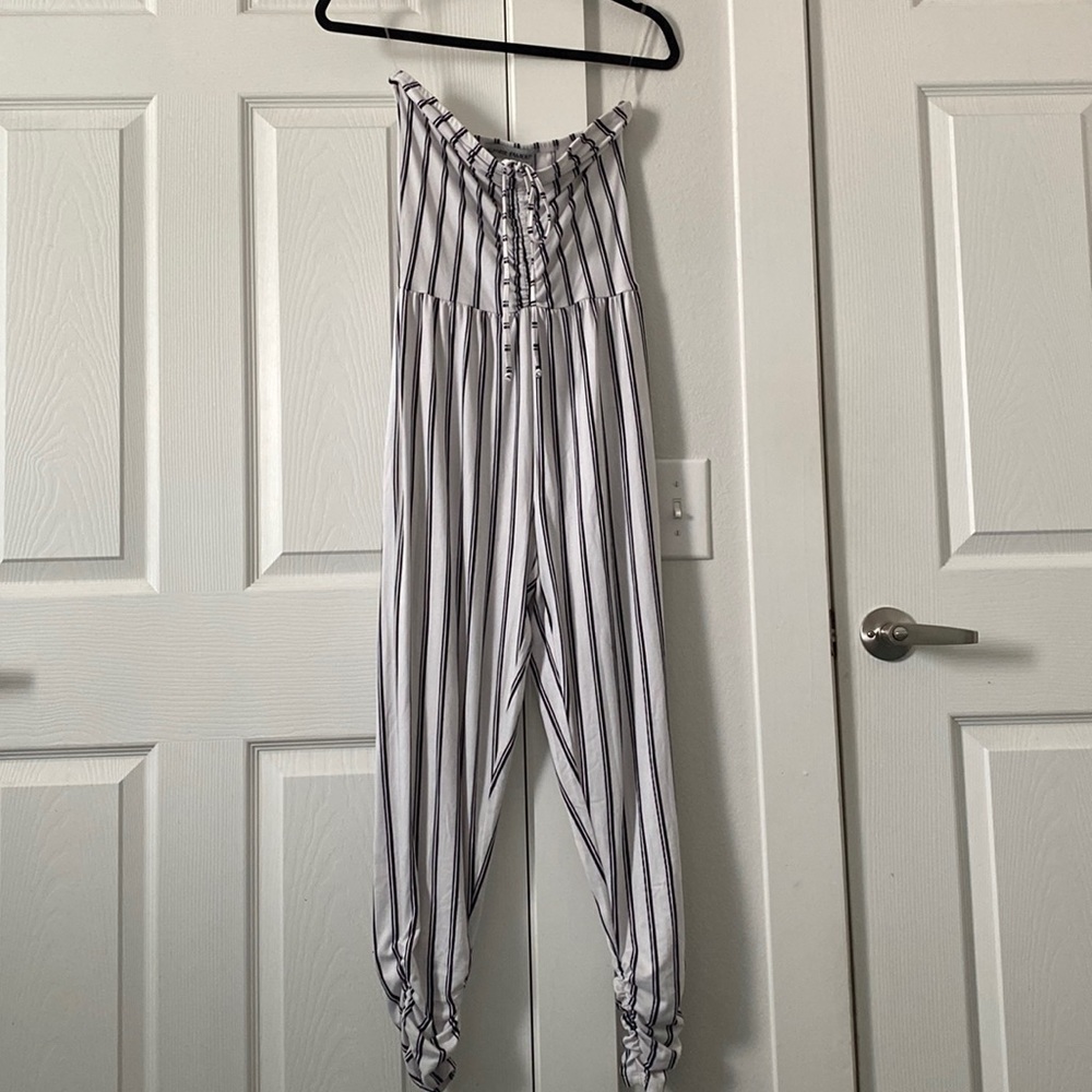 White & Black Strapless Romper
